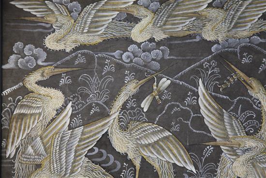 I. Wayan Gerudug (1905-1989) Cranes with frogs and insects in a landscape, 18.5 x 16.5in.